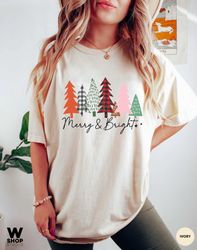 Ladies Merry Bright Christmas Shirt, Women Christmas Tree Shirt, Cute Christmas Shirt, Women Holiday Shirt