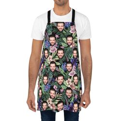 tropical custom apron, personalized faces apron, floral custom photo apron, funny crazy face kitchen apron kitchen custo