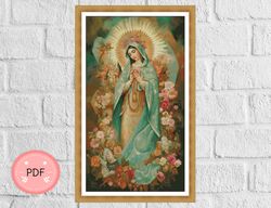 Cross Stitch Pattern ,God Mother Mary,Pdf,Instant Download,Holy,Religious,Christian Icon,Full Coverage,Virgin Mary