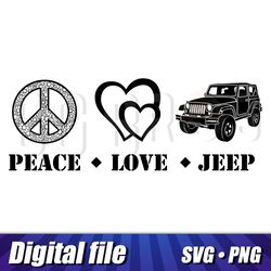 Peace Love Jeep cricut image in svg and png formats, 300 dpi vector file, hight quality, jeep cut, Peace Love Jeep sign