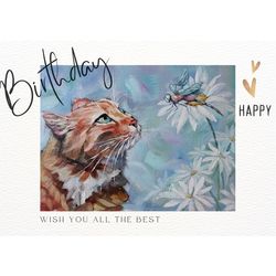 Happy birthday! Digital Card to Download Painting Creeting Card.