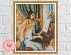 Cross Stitch Pattern ,Young Girls At The Piano,Pdf,Instant Download,Pierre Auguste Renoir,Full Coverage,Famous Paintings