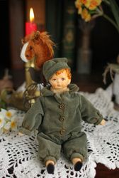 Textile Handmade Interior gift Vintage retro dolls teddy bear OOAK art Collectible present Christmas