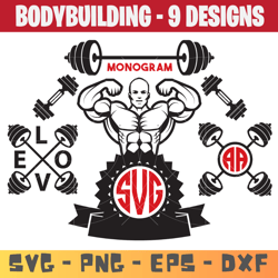 9 BodyBuilding SVG Designs - BodyBuilding SVG - PNG - EPS - DXF - BodyBuilding tshirt Print - BodyBuilding silhouette.