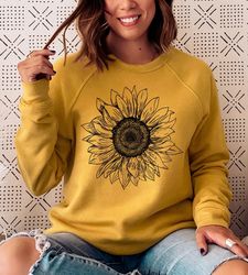 Sunflower Sweatshirts, Floral Long Sleeve Sunf