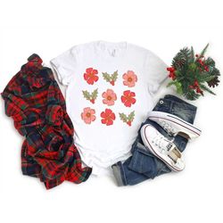 Vintage Botanical Shirt Christmas Winter Florals Shirt OR Sweatshirt Boho Flowers and Holly Distressed Solid Christmas G