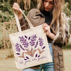 lavender flowers tote bag,wild flowers bag,floral canvas tote,aesthetic bag,purple flower tote,bridal gift,birthday gift