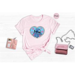 stitch hibiscus flowers heart shirt, stitch gift, stitch disneyworld shirt, disney gift shirt, birthday tee, cute stitch