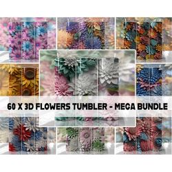 3D Floral Tumbler Wrap Bundle PNG Seamless Tumbler Drive Designs Sublimation Designs Downloads - Skinny 20oz Wrap - PNG