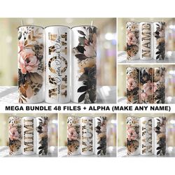 48 Wraps Mother's Day Tumbler Wrap BUNDLE PNG Add Kids Names Pink Black Cheetah Print Floral Sublimation Designs Skinny