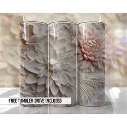 White and Pink Pastel Floral 3D Tumbler Flowers Summer Tumbler Wraps Seamless Sublimation Designs Downloads - Skinny 20o