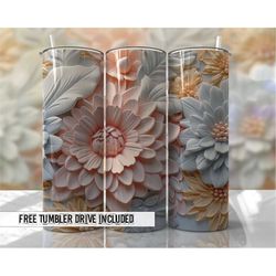 Pastel Floral 3D Tumbler Flowers Summer Tumbler Wraps Seamless Sublimation Designs Downloads - Skinny 20oz Design