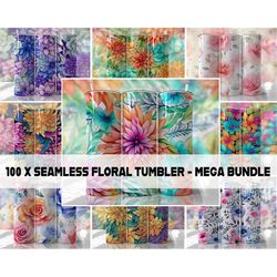 Watercolor Floral Tumbler Wrap Bundle PNG Seamless Tumbler Drive Designs Sublimation Designs Downloads - Skinny 20oz Wra
