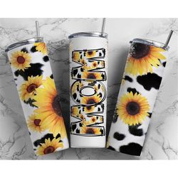 MOM Tumbler Wrap PNG Sunflower Cow Print for Photos PNG Tumbler Design Add Pictures Seamless Country Sublimation Designs