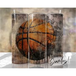 Basketball Tumbler Wrap Seamless Grungy Sports Tumbler Template for Men Sublimation Designs Downloads - Skinny 20oz Desi
