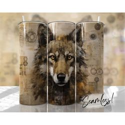 Wolf Tumbler Wrap Seamless Grungy Rustic Animal Tumbler Template for Men Sublimation Designs Downloads - Skinny 20oz Des
