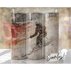 Skiing Tumbler Wrap Seamless Outdoors Sports Tumbler Template for Men Sublimation Designs Downloads - Skinny 20oz Design