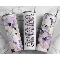 GRANDMA Tumbler Wrap PNG Purple And White Floral Print PNG Tumbler Design Seamless Country Sublimation Designs Downloads