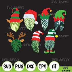 Christmas Plan Svg With Monstera, Alocasia, Ficus, Calathea With Christmas Accessories For Plant Daddy, Plant Lady Or Pl
