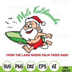 Mele Kalikimaka Hawaii Christmas Svg, Surfing Santa, Festive Holiday Party, Funny Christmas, Retro Christmas, Vintage Sa