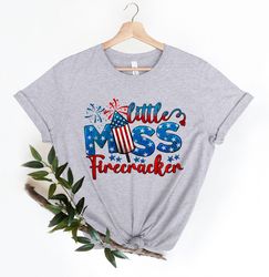 Little Miss Firecracker Shirt, 4th of July Shirt, Patriotic Shirt, Fireworks T-Shirt, American Flag Tee, Stars Shirt, 4t