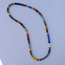 Long multicoloured beaded men's necklace handmade