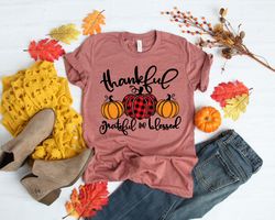 Thankful Grateful Blessed Shirt, Pumpkin Tee,Buffalo Plaid Thanksgiving Shirt,Thanksgiving Family Shirt,Thanksgiving Mat