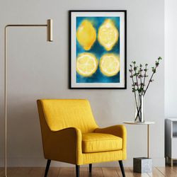 Lemon Fruit Art Print Juicy Yellow Digital Food Interior Painting