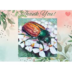 Thank You! Beatle Card to Download Insect Painting Creeting Card.