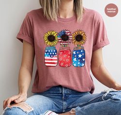 4th Of July Shirt, American Sunflower Shirt, Fourth of July Gift, Independence Day Tshirt, USA Flag T-Shirt, Patriotic G