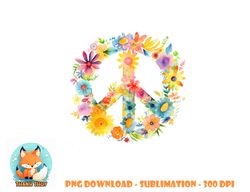 Peace Sign World Love Flowers Hippie Groovy Vibes Colorful png, digital download copy