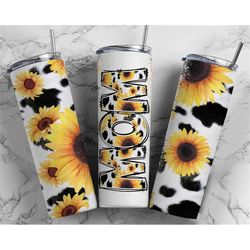 MOM Tumbler Wrap PNG Sunflower Cow Print for Photos PNG Tumbler Design Add Pictures Seamless Country Sublimation Designs