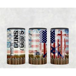 4in1 can cooler sublimation wrap, guns and god's country, sublimation can holder png - america patriotic bullets western