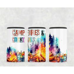 4in1 can cooler sublimation wrap, campfires and cocktails, sublimation can holder png - summer time day drinking camping