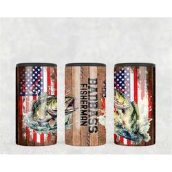 4in1 Can Cooler Sublimation Wrap, Badbass Fisherman, Sublimation Can Holder PNG - 4th of July America Patriotic Bass Fis
