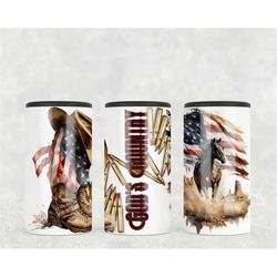 4in1 Can Cooler Sublimation Wrap, God's Country, Sublimation Can Holder PNG - 4th of July America Patriotic Bullets West