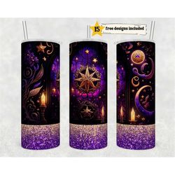 Stained Glass Witchy Vibes Tumbler PNG 20 oz Skinny Sublimation Design Digital Download png Instant DIGITAL ONLY, Celest
