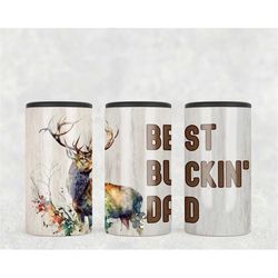4in1 Can Cooler Sublimation Wrap, Best Buckin Dad, Sublimation Can Holder PNG - 4th of July America Patriotic Deer Hunti