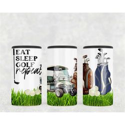 4in1 can cooler sublimation wrap, eat sleep golf repeat , sublimation can holder png - summer time funny golfing design