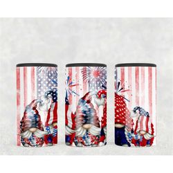 4in1 Can Cooler Sublimation Wrap, Fireworks and Gnomes, Sublimation Can Holder PNG - 4th of July America Patriotic Party