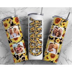 GRANNY Tumbler Wrap PNG Sunflower Cheetah Print for Photos Tumbler Design Add Pictures Seamless Country Sublimation Desi