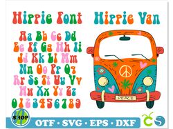 Hippie Font & Hippie Van | Hippie Font SVG Cricut, Hippie Font OTF, 70s 80s font, Hippie Van svg, Hippie Van png