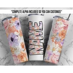 Spring Florals Tumbler Wrap Add Your Own Name Alpha Bright Summer PNG Tumbler Design Seamless Sublimation Designs - Skin