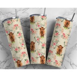 Highland Cow Tumbler Wrap PNG Floral Western  Cowgirl Seamless Country Sublimation Designs Downloads - Skinny 20oz