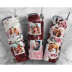 Pink Burgundy Red Floral Tumbler Wrap for Photos PNG Tumbler Design Add Pictures Seamless Sublimation Designs Downloads