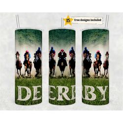 Derby Horses 20 oz Skinny Tumbler Sublimation Design Digital Download PNG Instant DIGITAL ONLY, Horse track Racing Tumbl