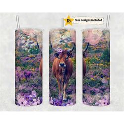 Longhorn Cow 20 oz Skinny Tumbler Sublimation Design Digital Download PNG Instant DIGITAL ONLY, Rustic Ranch Style Cow L