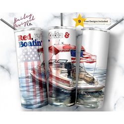 Red White and Boatin 20 oz Skinny Tumbler Sublimation Design Digital Download PNG Instant DIGITAL ONLY, America Patrioti