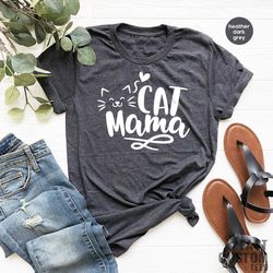 Cat Mama T-Shirt, Pet Lover T Shirt, Cute Kitty Shirt, Cat Adoption Tshirt, Women Graphic Tees, Cat Face Shirt, Cat Mom