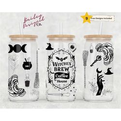 Witches Brew 16oz Glass Can Wrap - Digital Download Sublimation Design - 16oz Template, Halloween Witch glass jar tumble